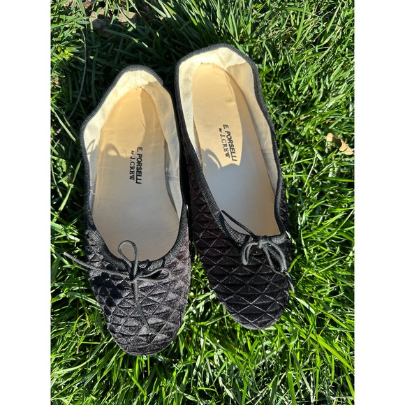 E. Porselli for J. Crew Geo Textured Black Velvet Ballet Flats EU 38 EUC - Picture 7 of 16